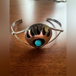 Navajo Bracelet Bear Paw Cuff Sterling Silver and Turquoise